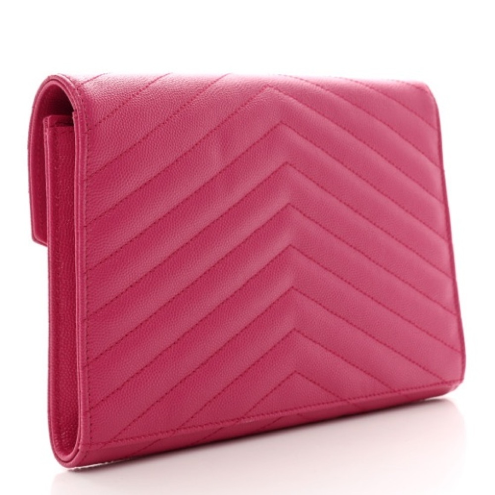 SAINT LAURENT 
Grain De Poudre Matelasse Chevron Monogram Envelope Clutch - Picture 2 of 16